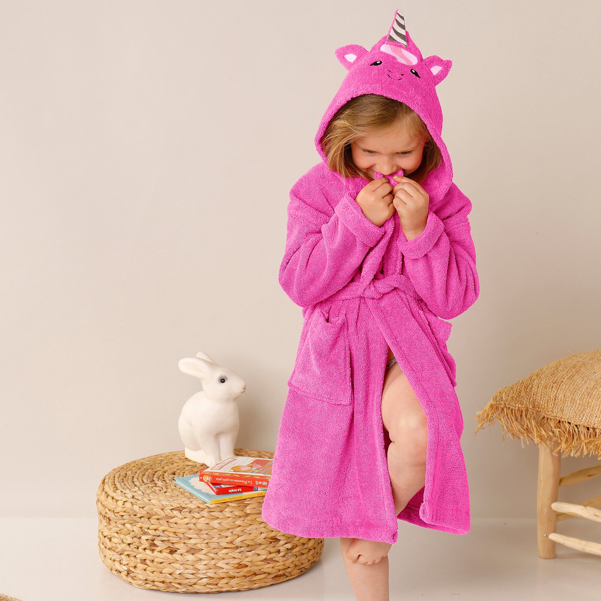 Peignoir de bain enfant licorne à capuche éponge coton