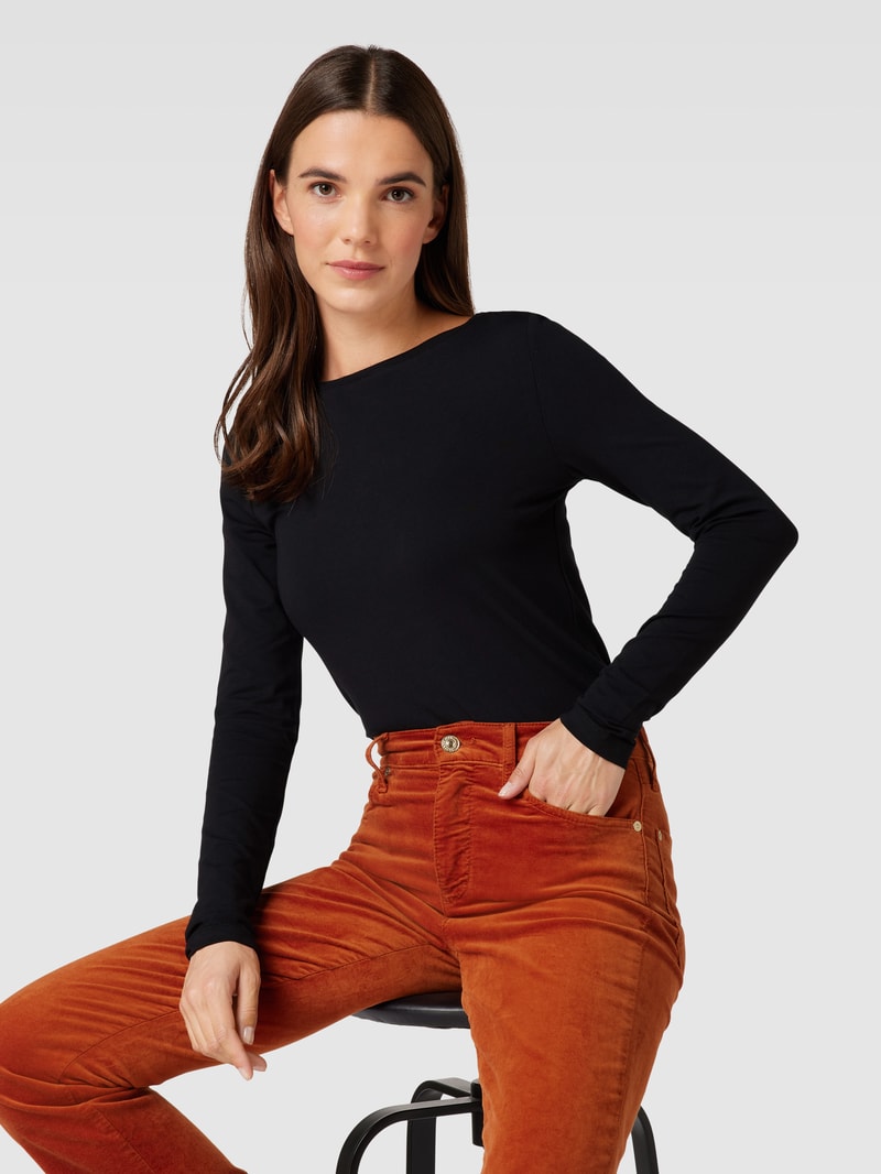 Longsleeve mit U-Boot-Ausschnitt in schwarz