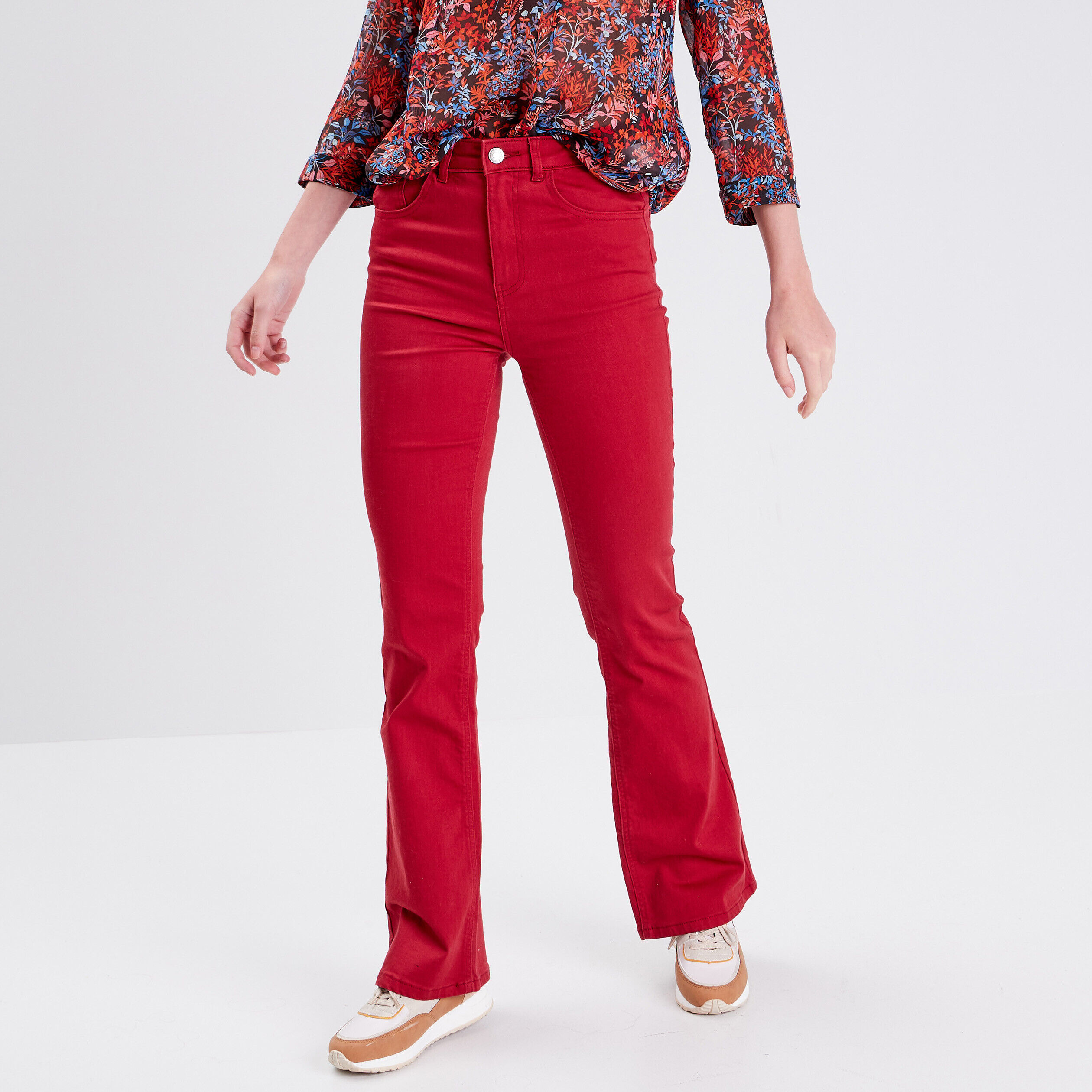 Jeans flare taille haute rouge foncé femme | Cache Cache