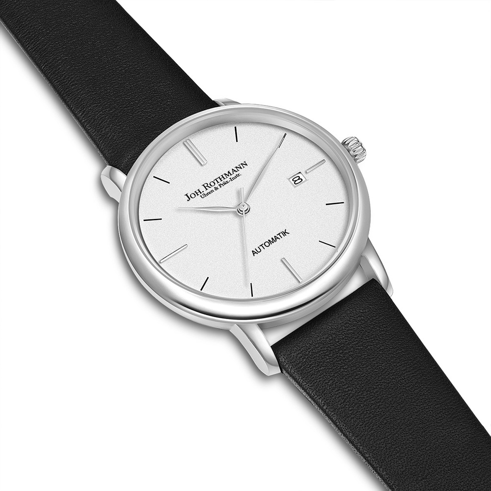Joh. Rothmann Montre automatique Classic en Argent Cuir véritable en Noir Montre
