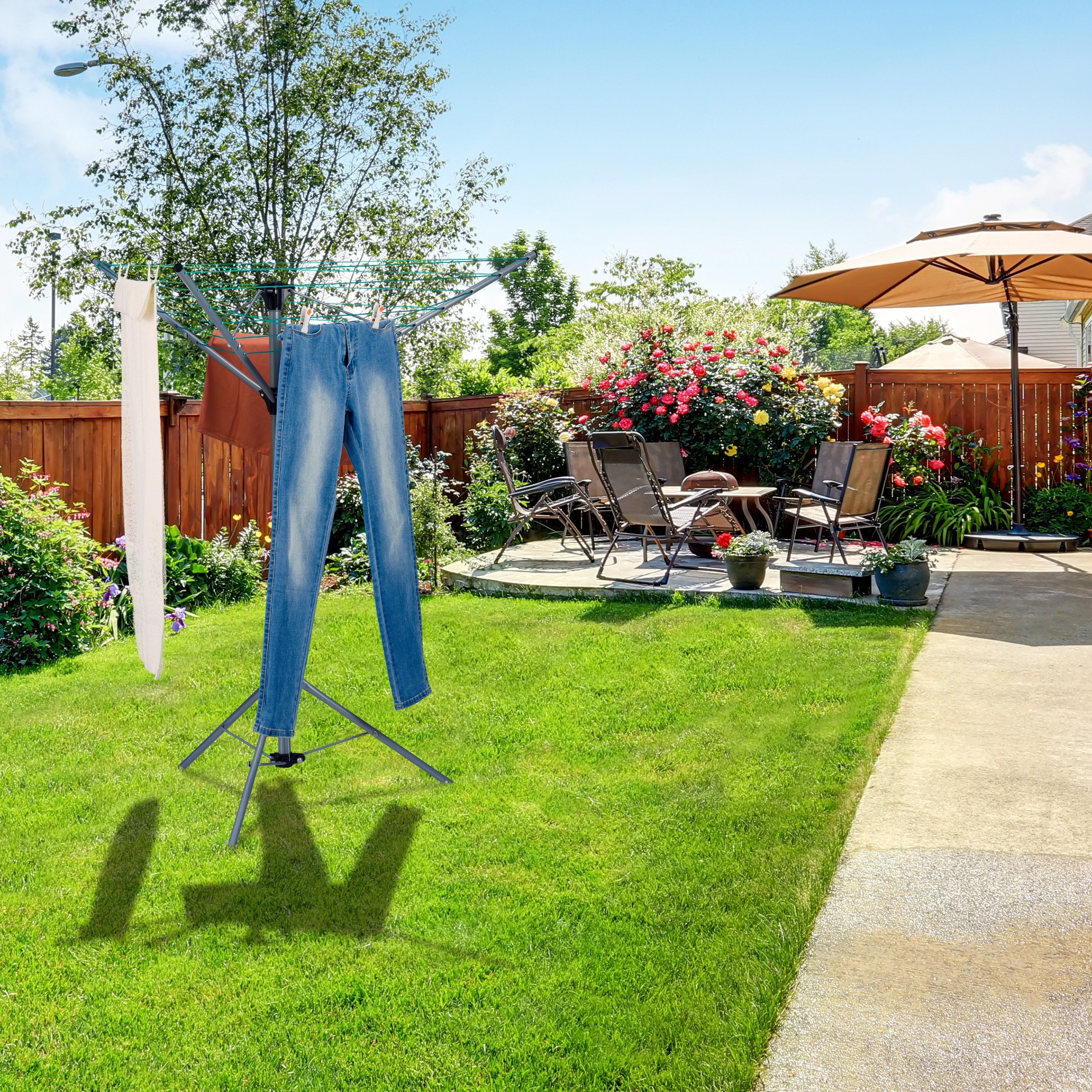 relaxdays Wäscheständer Wäschespinne mit Standfuß