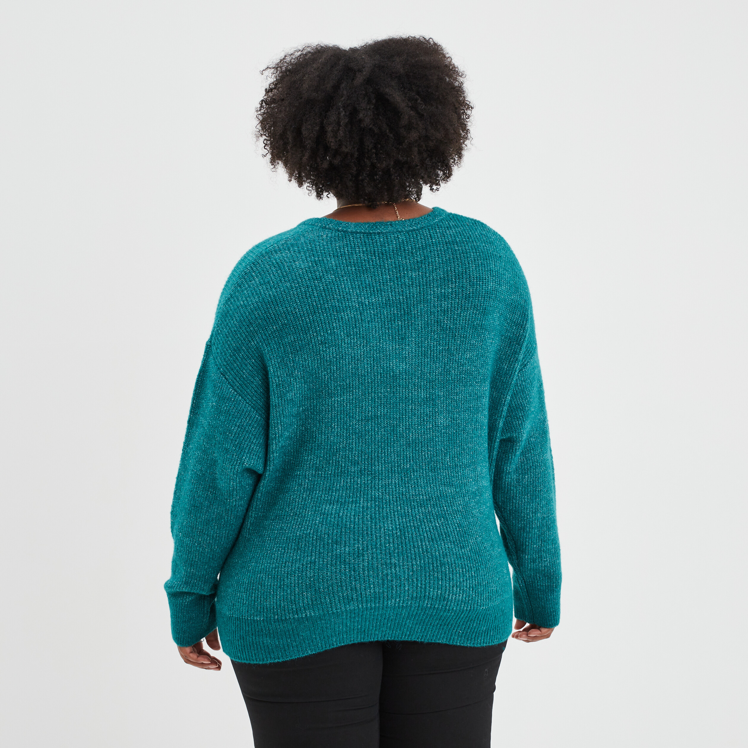 Pull manches chauves-souris col en V bleu canard femme grande taille | La Halle