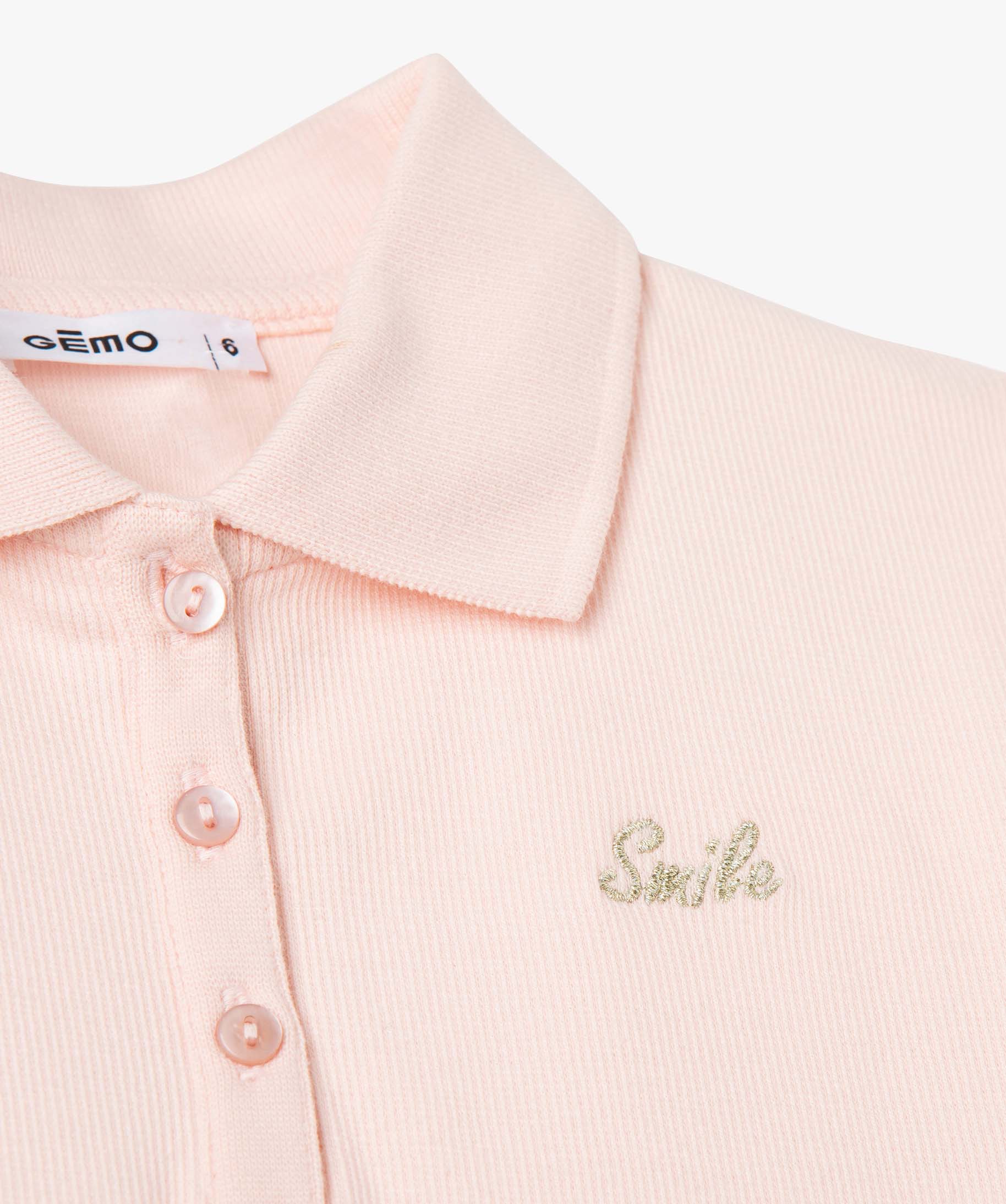 Tee-shirt fille à manches longues et col polo rose | GEMO