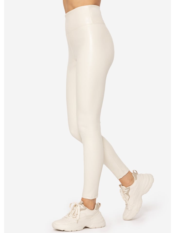 SASSYCLASSY Thermo Leggings in Lederoptik in Hellbeige günstig kaufen