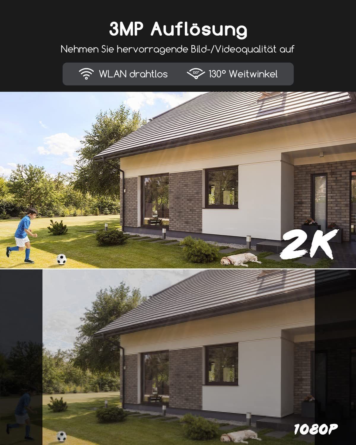 COOAU Upgraded 2K Kabellos WLAN Überwachungskamera Akku Wiederaufladbare Überwachungskamera (Aussen Außen Außenbereic Innenbereich, 2-Wege-Audio,Bereichserkennung,Datenschutzverwaltung,Familien Teilen, SD/Cloud Speicher,lP65 Wasserdicht,Audio Lichtal