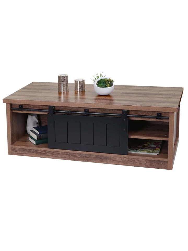 MCW Couchtisch K75 mit Schiebetüre und 6 Staufächer, Braun günstig kaufen onesize
