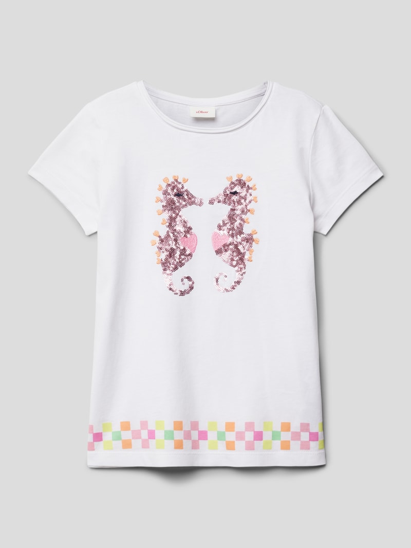 T-Shirt mit Paillettenbesatz in weiß