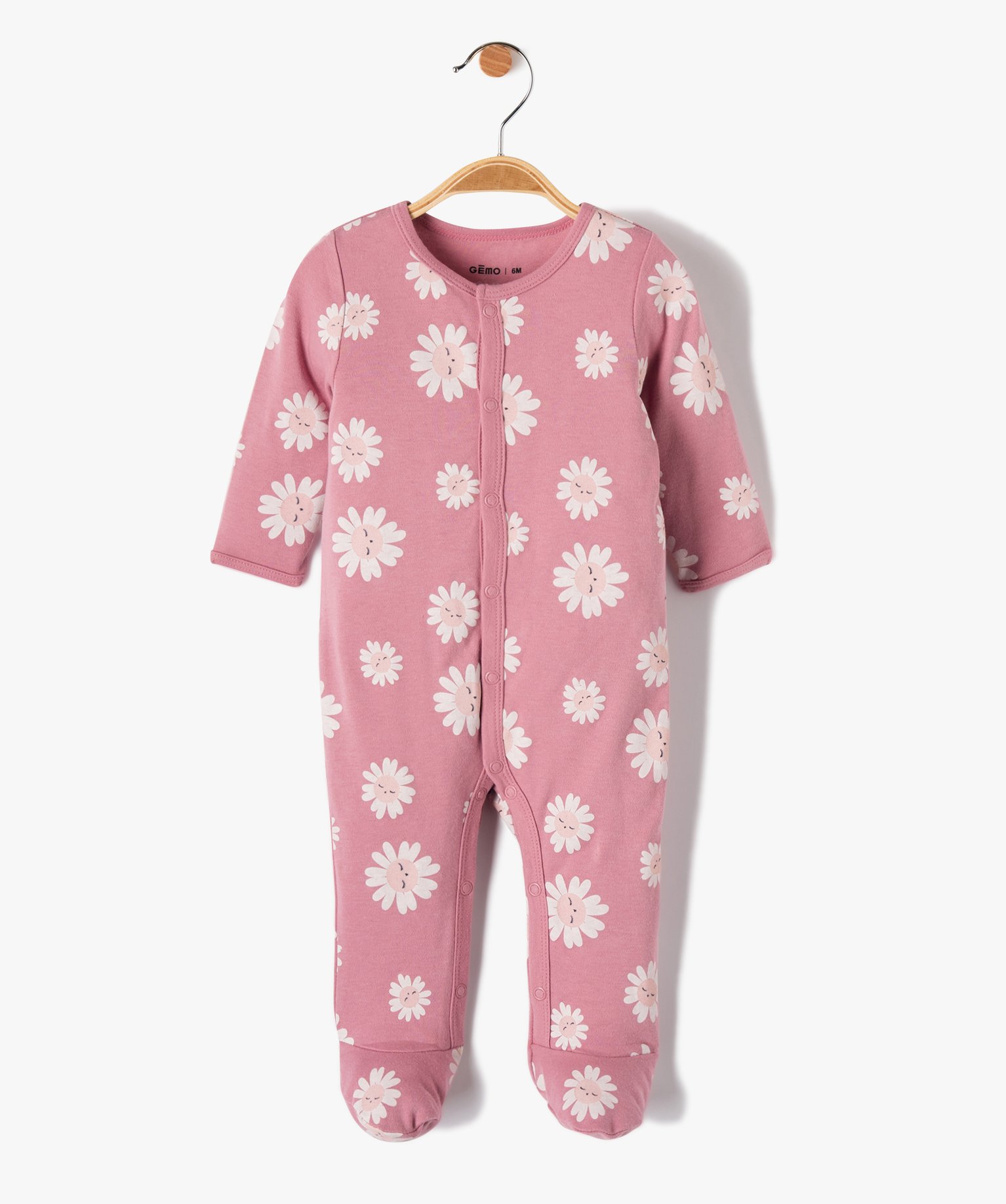 Pyjama bébé dors-bien à ouverture ventrale et imprimé fl... rose | GEMO