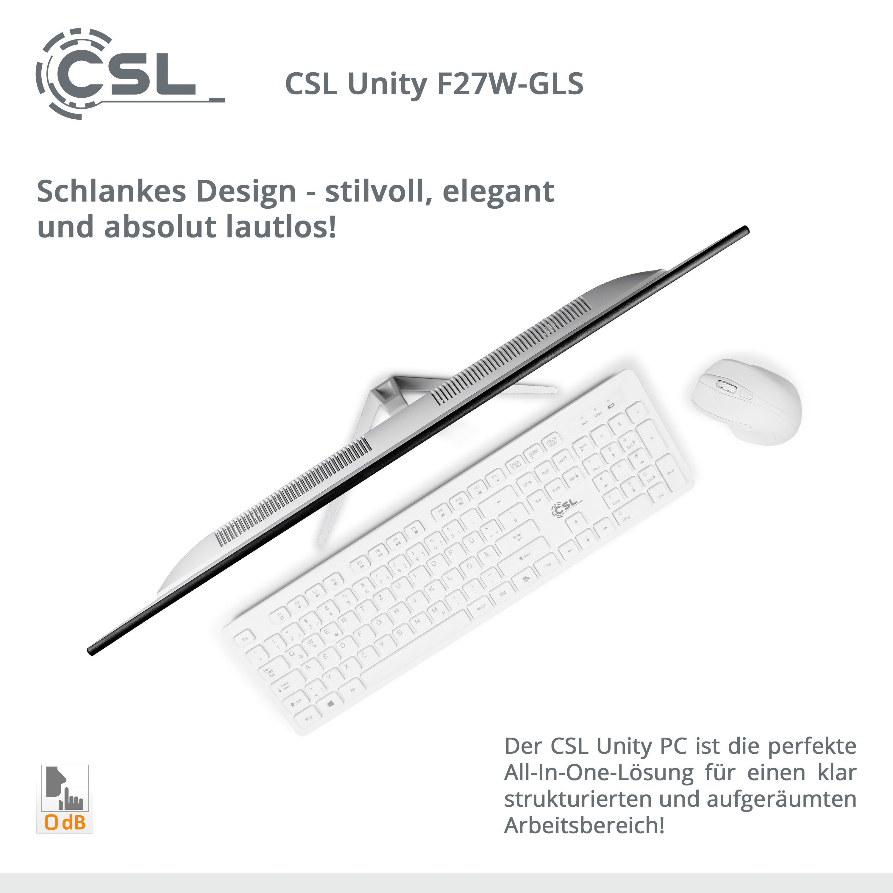 CSL Unity F27-GLS Win 11 All-in-One PC (27 Zoll, Intel® Celeron N4120, 8 GB RAM, 128 GB SSD, passiver CPU-Kühler)