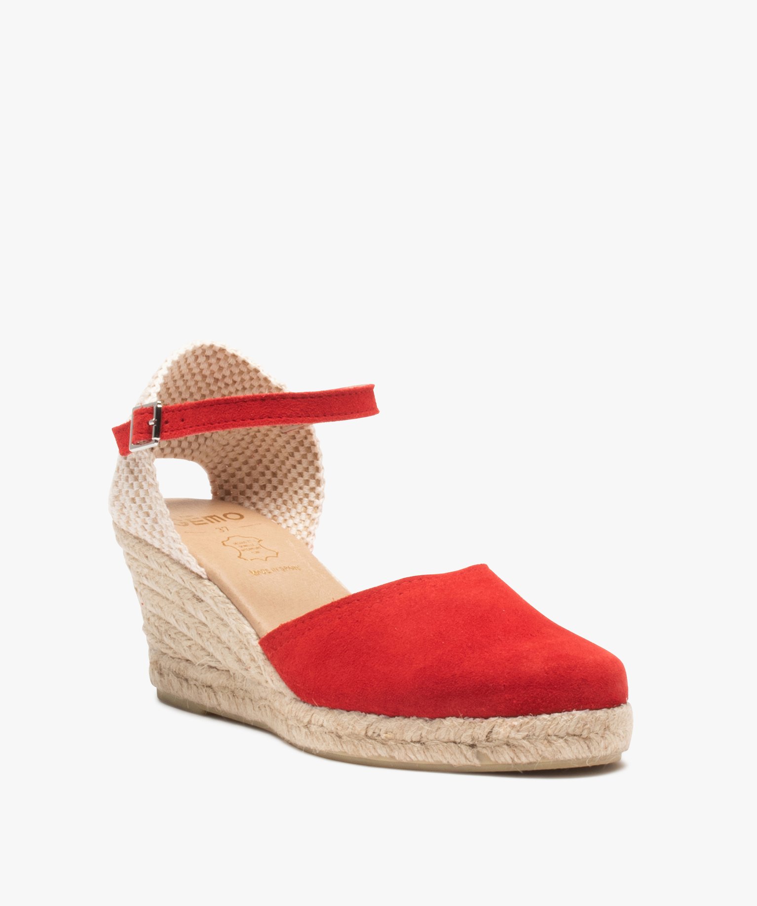 Sandales femme compensées dessus cuir uni rouge | GEMO