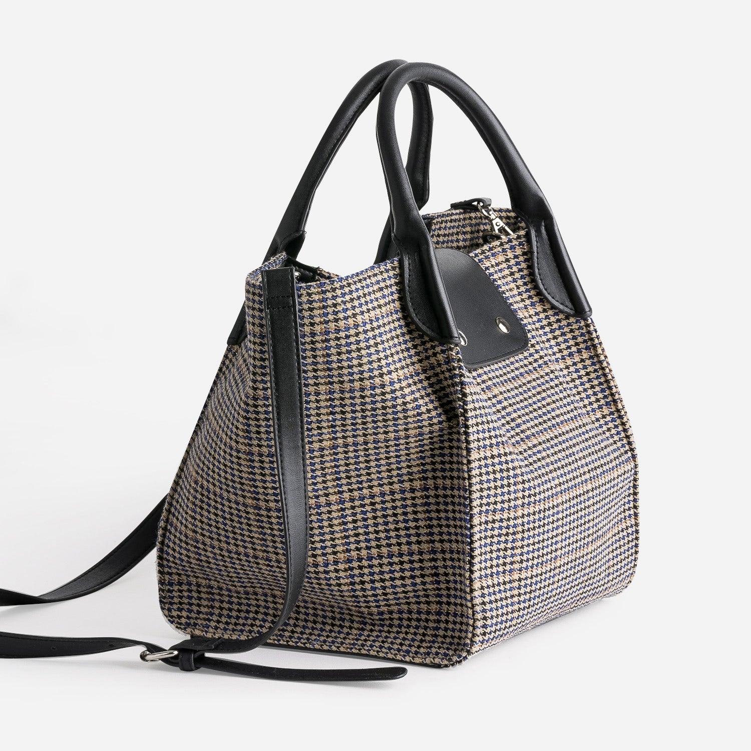 Sac à main noir à motifs pied-de-poule