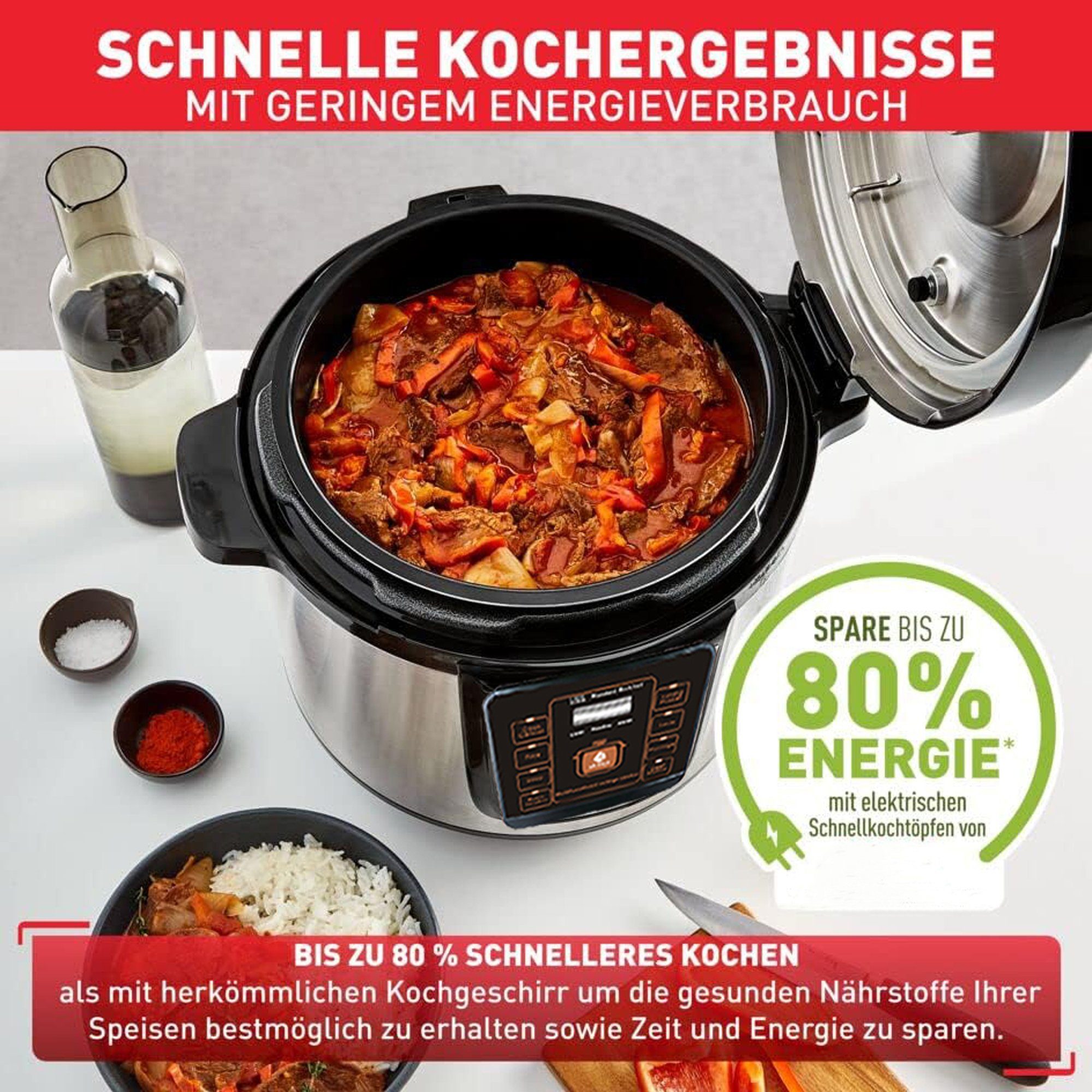 Mutoy Reiskocher Digitaler Reiskocher mit Dampfgarer weiß,Multikocher 6 Liter, Schnellkochtopf,Warmhaltefunktion, Timer,8 Automatische Programme