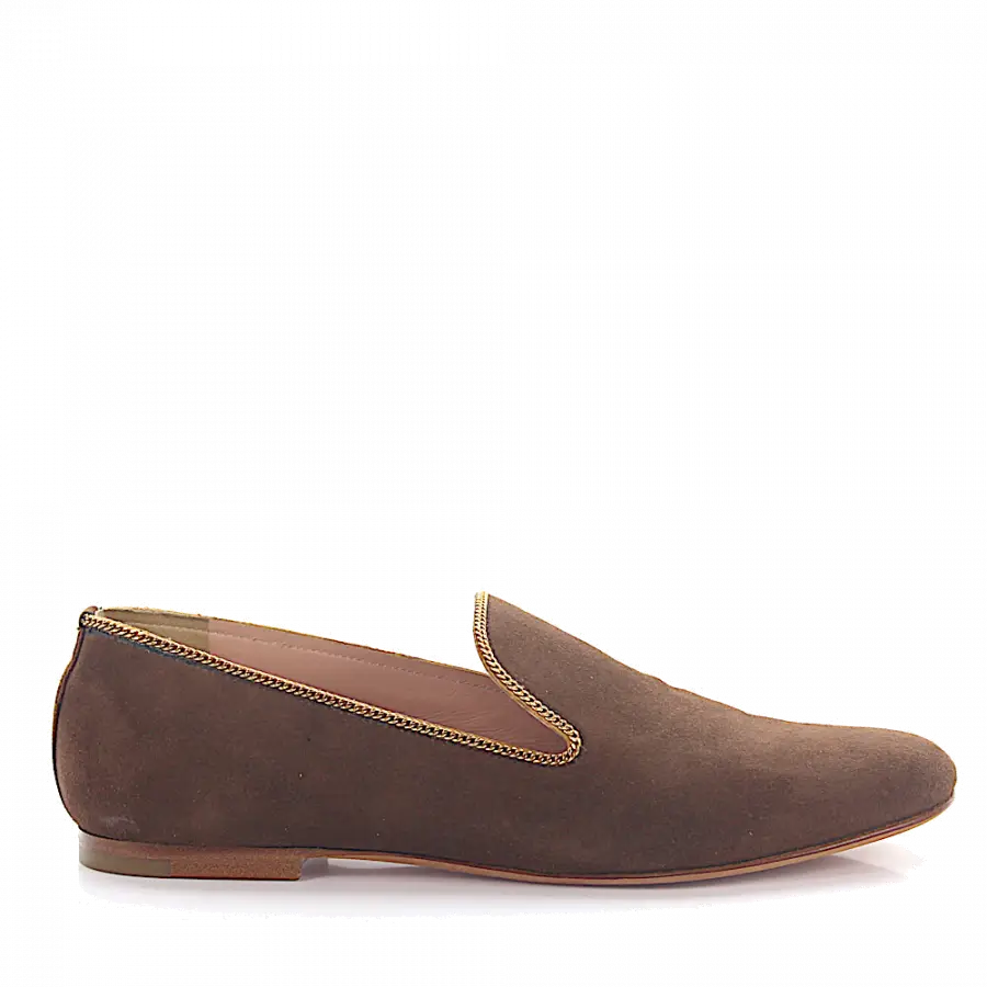 Unützer - Slipper Kalbsleder Veloursleder Zierkette braun - braun