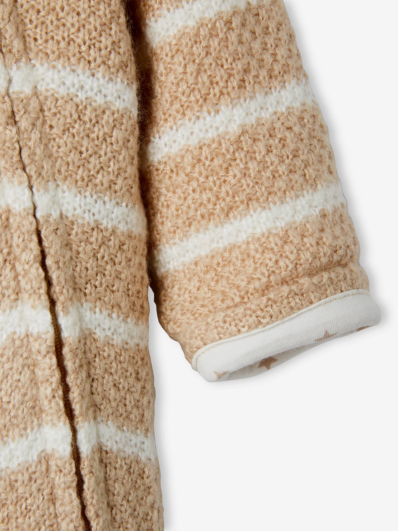 Combinaison en tricot bébé naissance doublée ivoire rayé