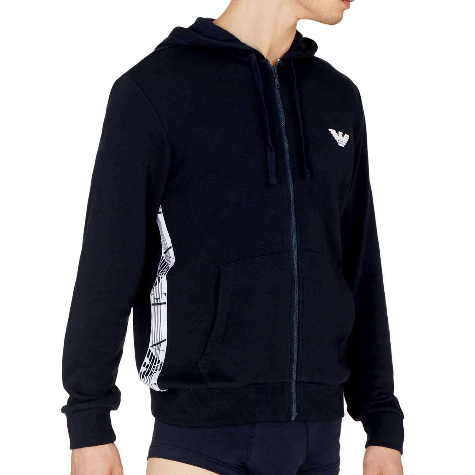 Emporio Armani Kapuzensweatjacke Hood Sweater L/Sleeves W/Zip mit seitlichen Logo-Streifen