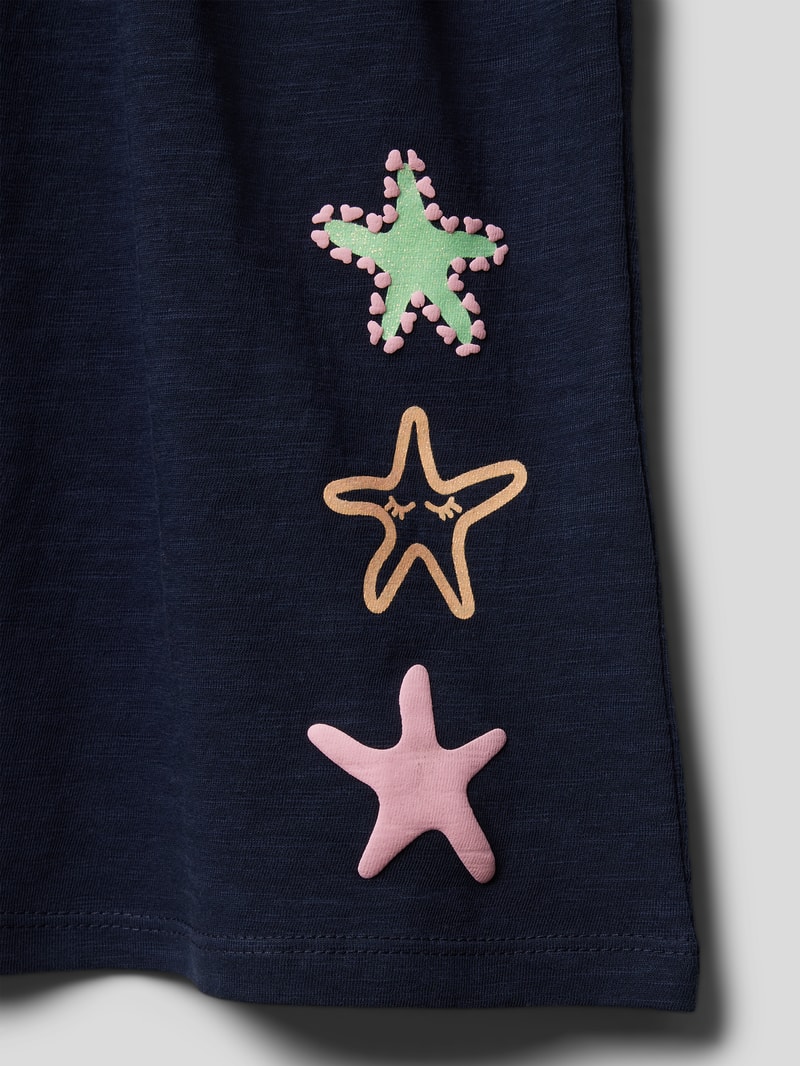 Kleid mit Motiv-Prints und Cut Outs in marineblau