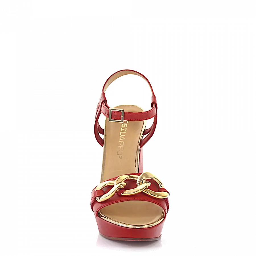 Dsquared2 - Plateausandalen Glattleder Kalbsleder Zierkette rot - rot