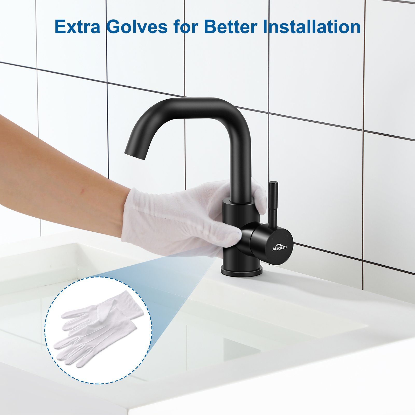 Auralum Waschtischarmatur Wasserhahn Bad Waschbecken Armaturen Einhebelmischer 360°Drehbar Schwarz