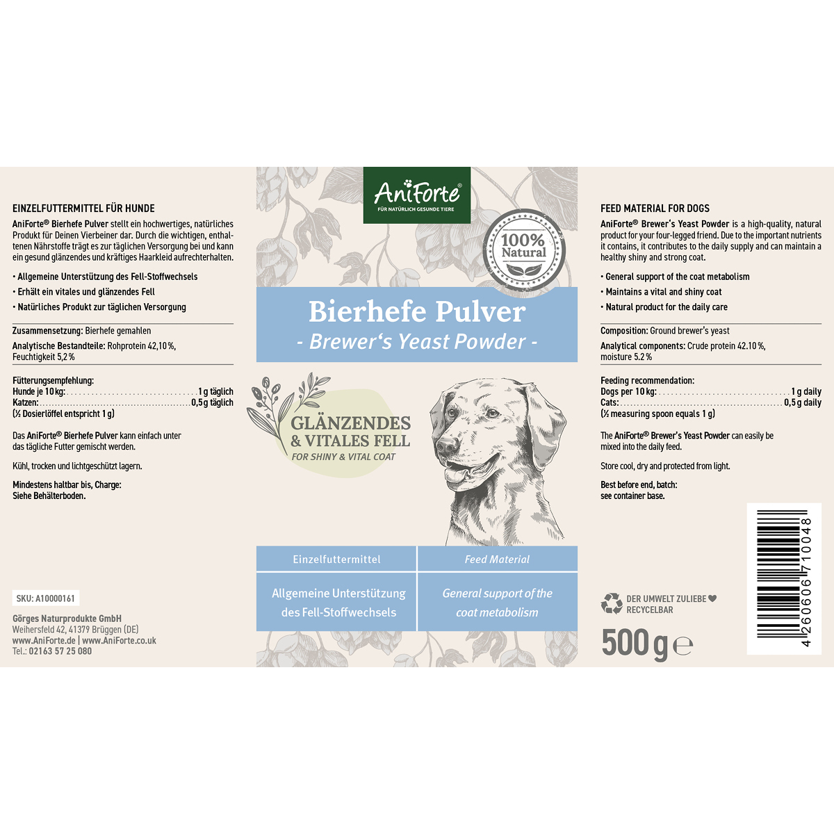 Aniforte Ergänzungsfutter & Aufzucht Aniforte Bierhefe Pulver 500g 500 g