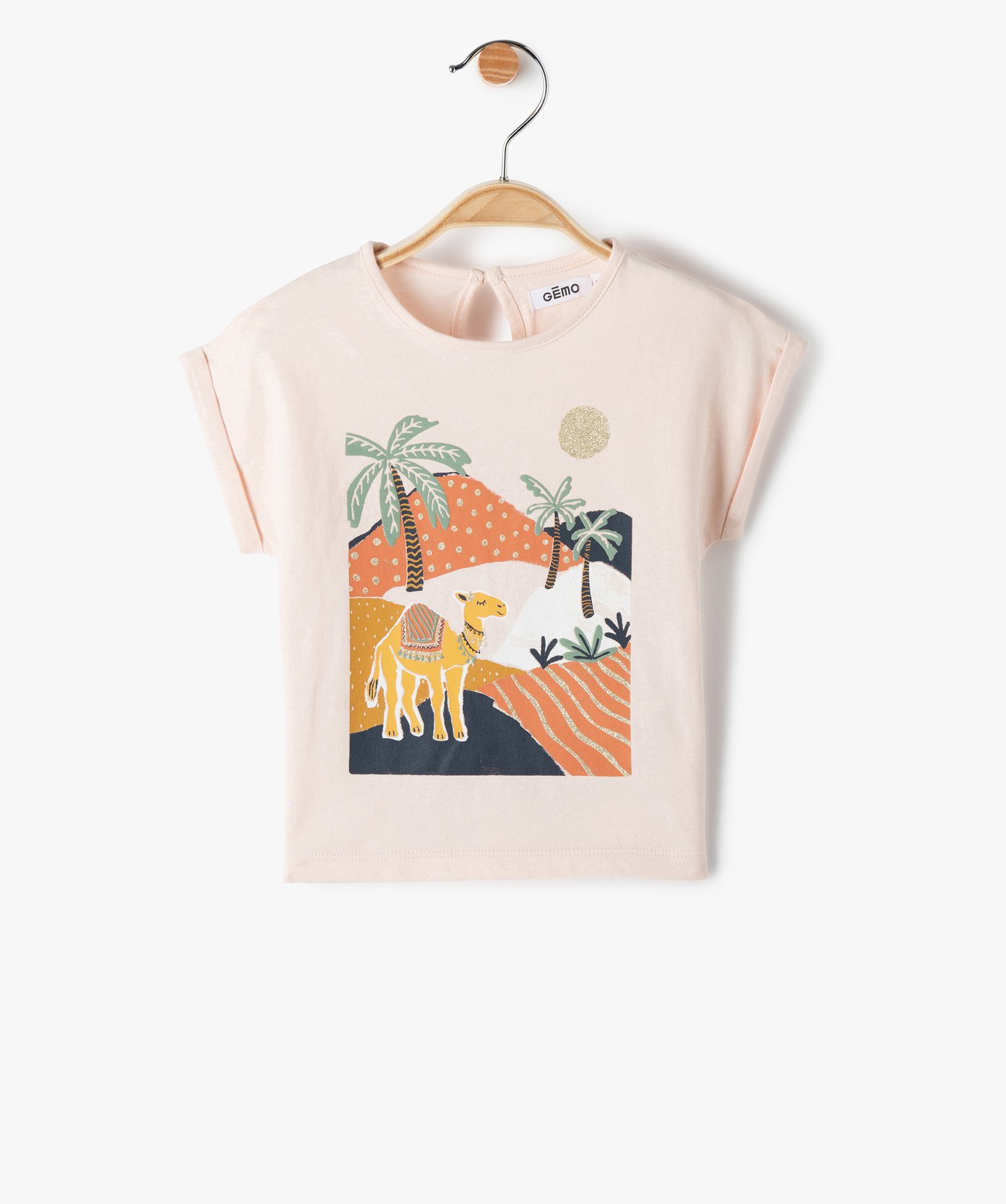Tee-shirt bébé fille avec motif pailleté rose | GEMO