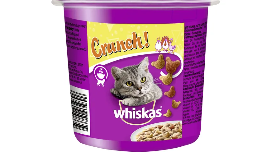 Whiskas® Crunch Becher mit Huhn, Pute und Ente 100 g