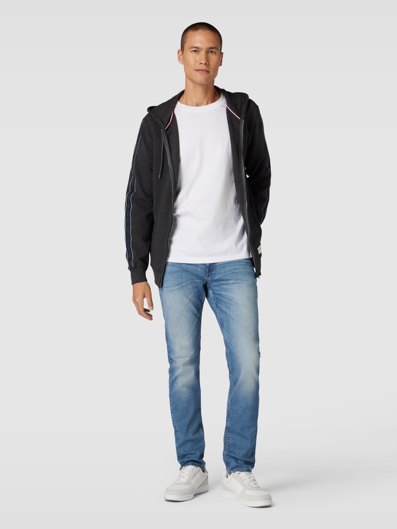 Sweatjacke mit Kapuze Modell 'ESTABLISHED' in mittelgrau meliert