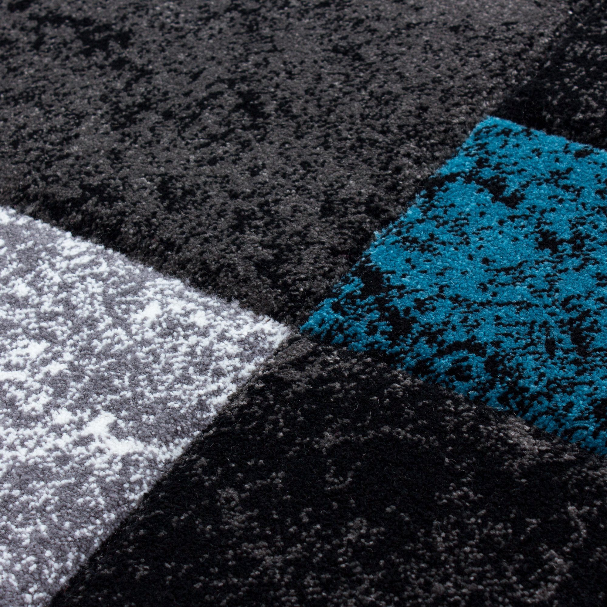 Frisé-Teppich Kariert Design, Carpetsale24, Rechteckig, Höhe: 13 mm, Designer Wohnzimmer Teppich Kurzflor Konturenschnitt Kariert Design