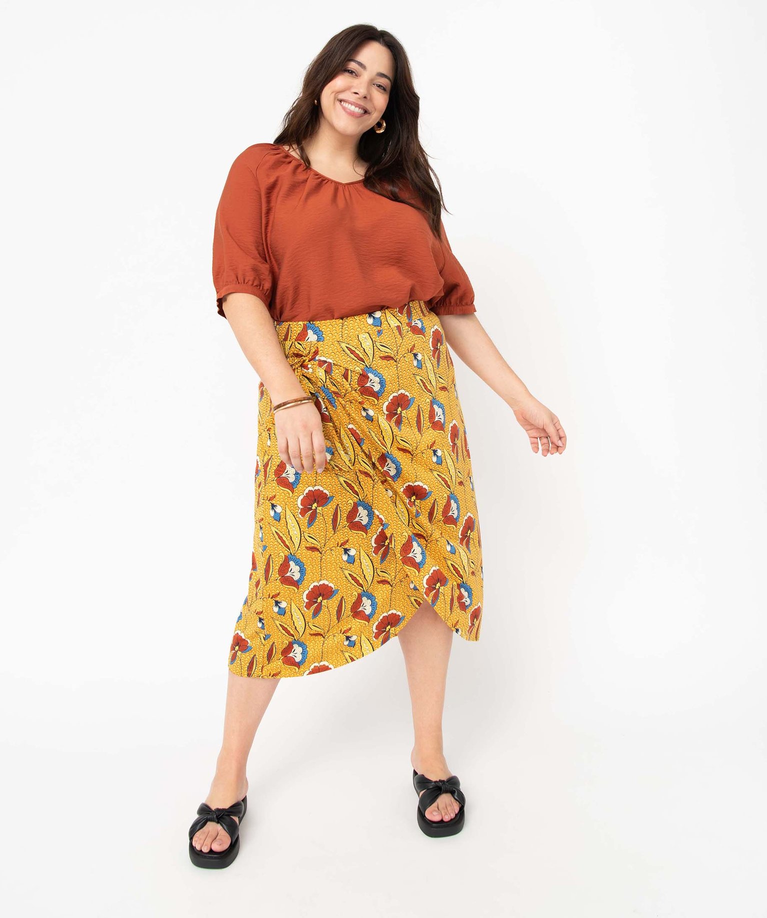 Jupe femme grande taille effet portefeuille en maille extens... imprime | GEMO