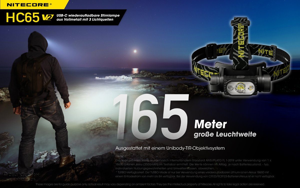 Nitecore LED Stirnlampe HC65 V2 Kopflampe - 1750 Lumen - 3 Lichtquellen Stirnlampe Lampe (1-St)