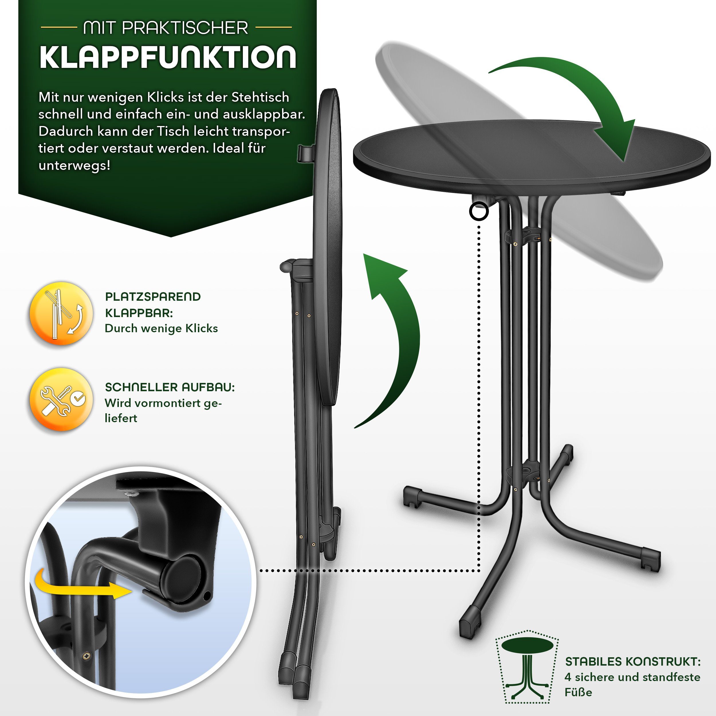 tillvex Stehtisch Gastro Stehtisch klappbar mit Husse Bistrotisch rund, FERTIG MONTIERT Klapptisch Partytisch Gartentisch