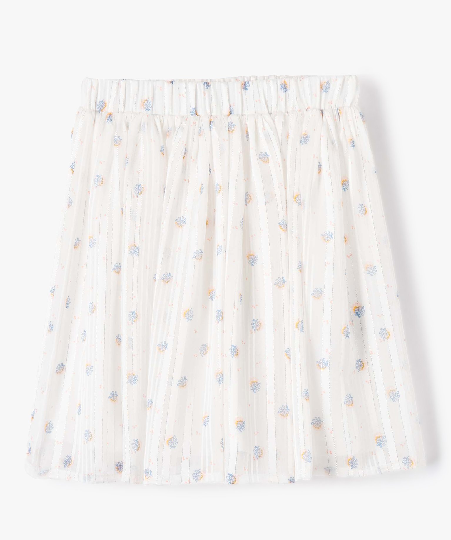 Jupe fille patineuse en voile fleuri et scintillant blanc | GEMO