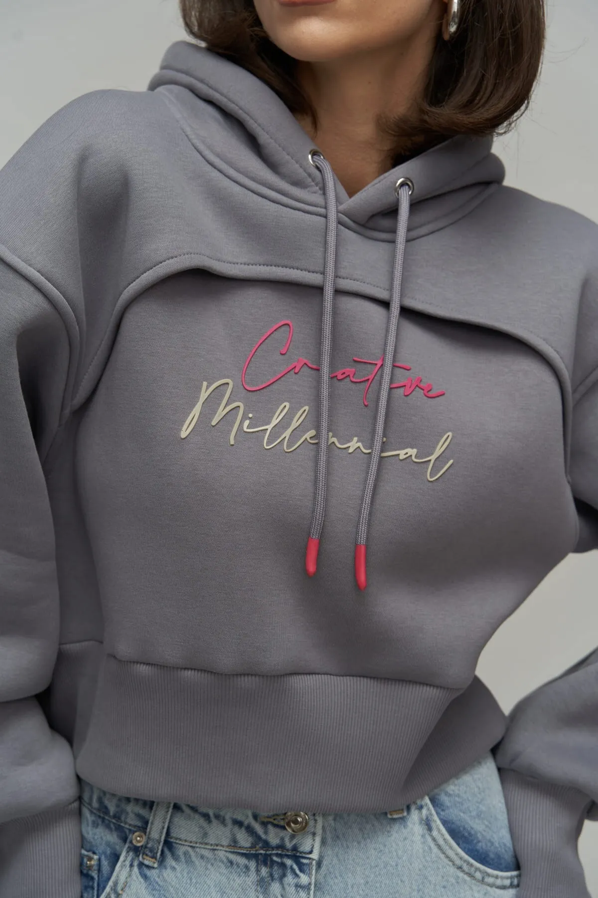 MAİ COLLECTİON  Kreatives Duman Crop Sweatshirt