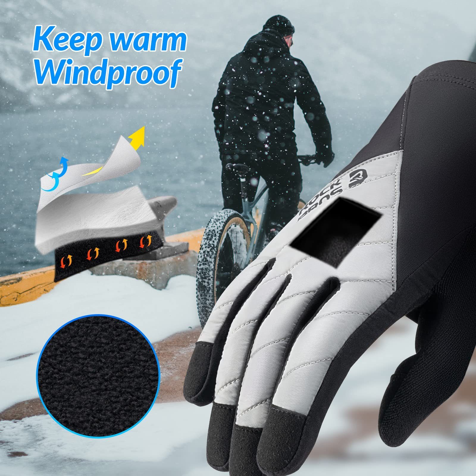 ROCKBROS Fahrradhandschuhe Winter/Herbst Thermo Sporthandschuhe (Fahrrad Handschuhe Vollfinger Stoßfeste Fahrradhandschuhe zum Radfahren, Laufen, Wandern Herren/Damen)