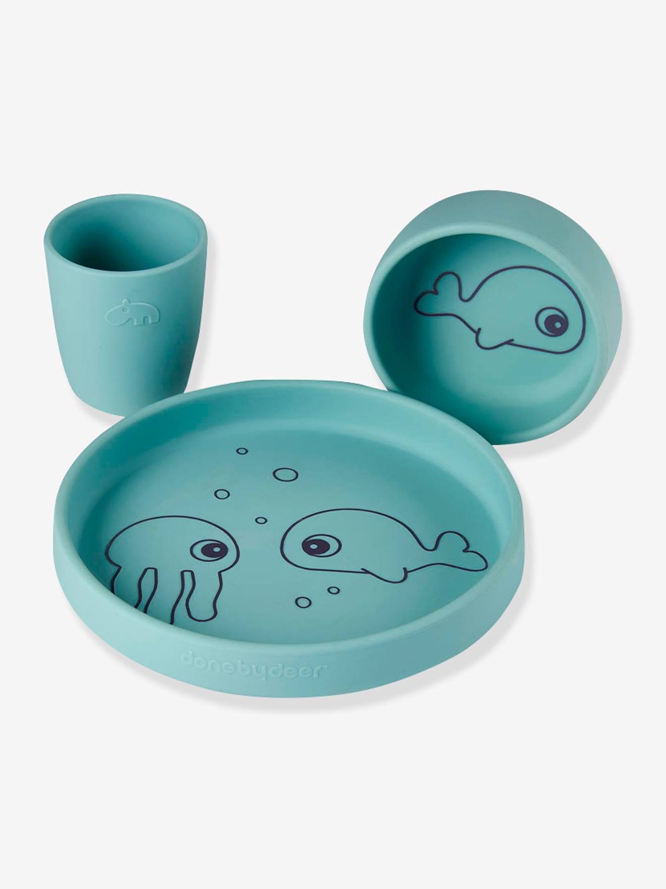 Coffret repas 3 pièces DONE BY DEER Sea Friends en silicone bleu