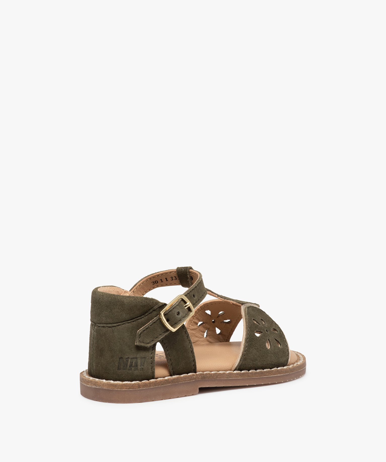 Sandales bébé fille dessus cuir retourné ajouré – NA! kaki | GEMO