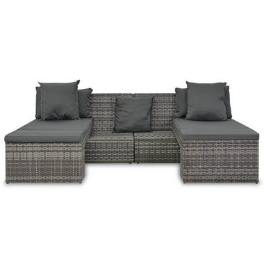 vidaXL Loungesofa 4-tlg. Garten-Sofagarnitur mit Kissen Grau Poly Rattan