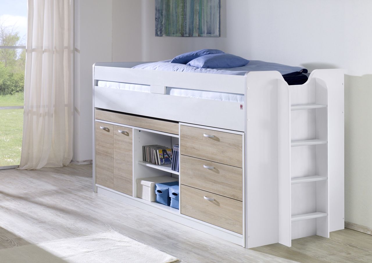 Relita Hochbett Bonny LF 90x200 cm, mit Regal, Schubladenelement und Schreibtisch