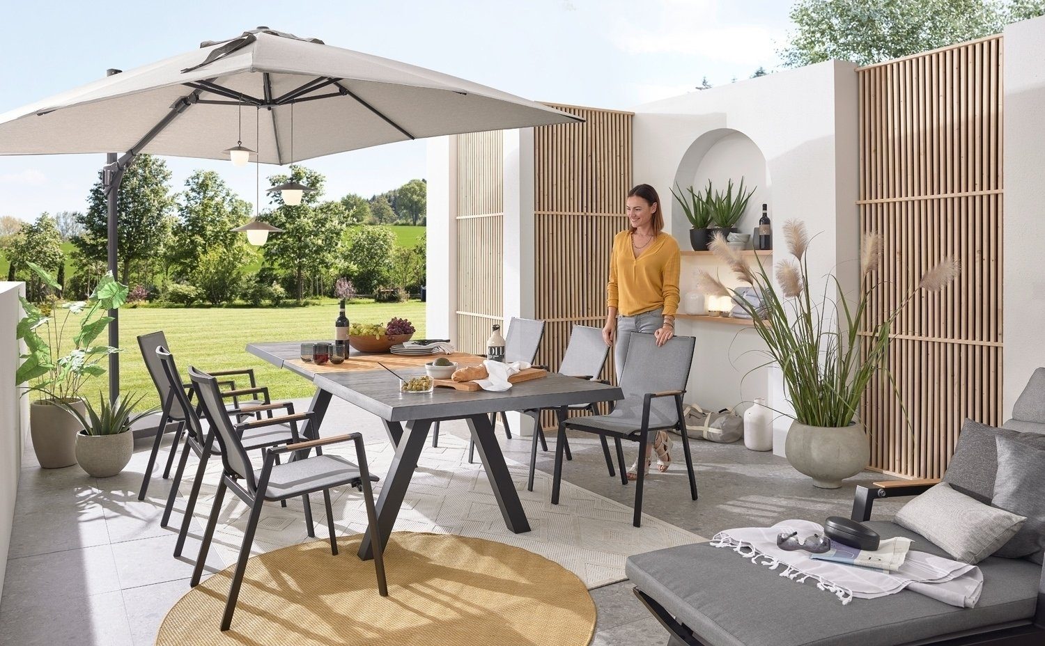 MONDO Gartensessel FERINA, Aluminium, Anthrazit, Grau, B 72 x T 59 cm (1-St), Rücken verstellbar, mit Sitz- und Rückenkissen