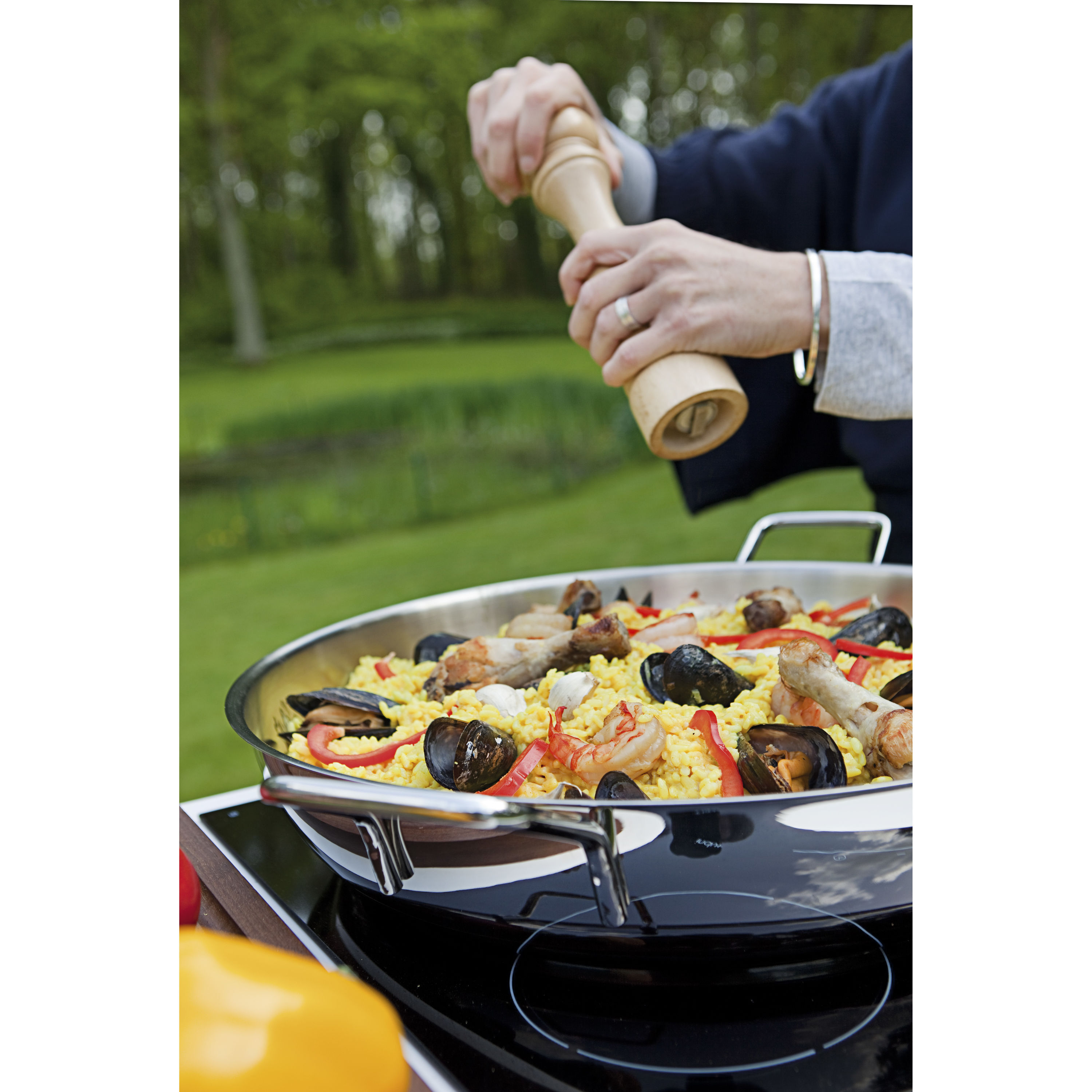 Paella-Pfanne ohne Deckel 46 cm, 18/10 Edelstahl, Silber