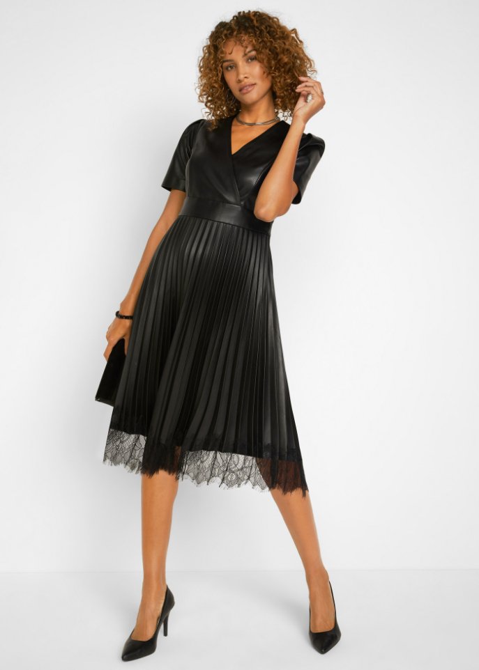 Lederimitat-Kleid mit Spitze