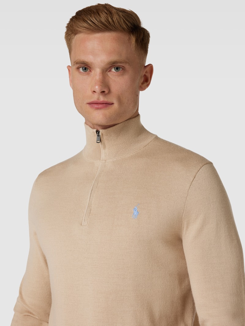 Strickpullover mit Logo-Stitching in beige