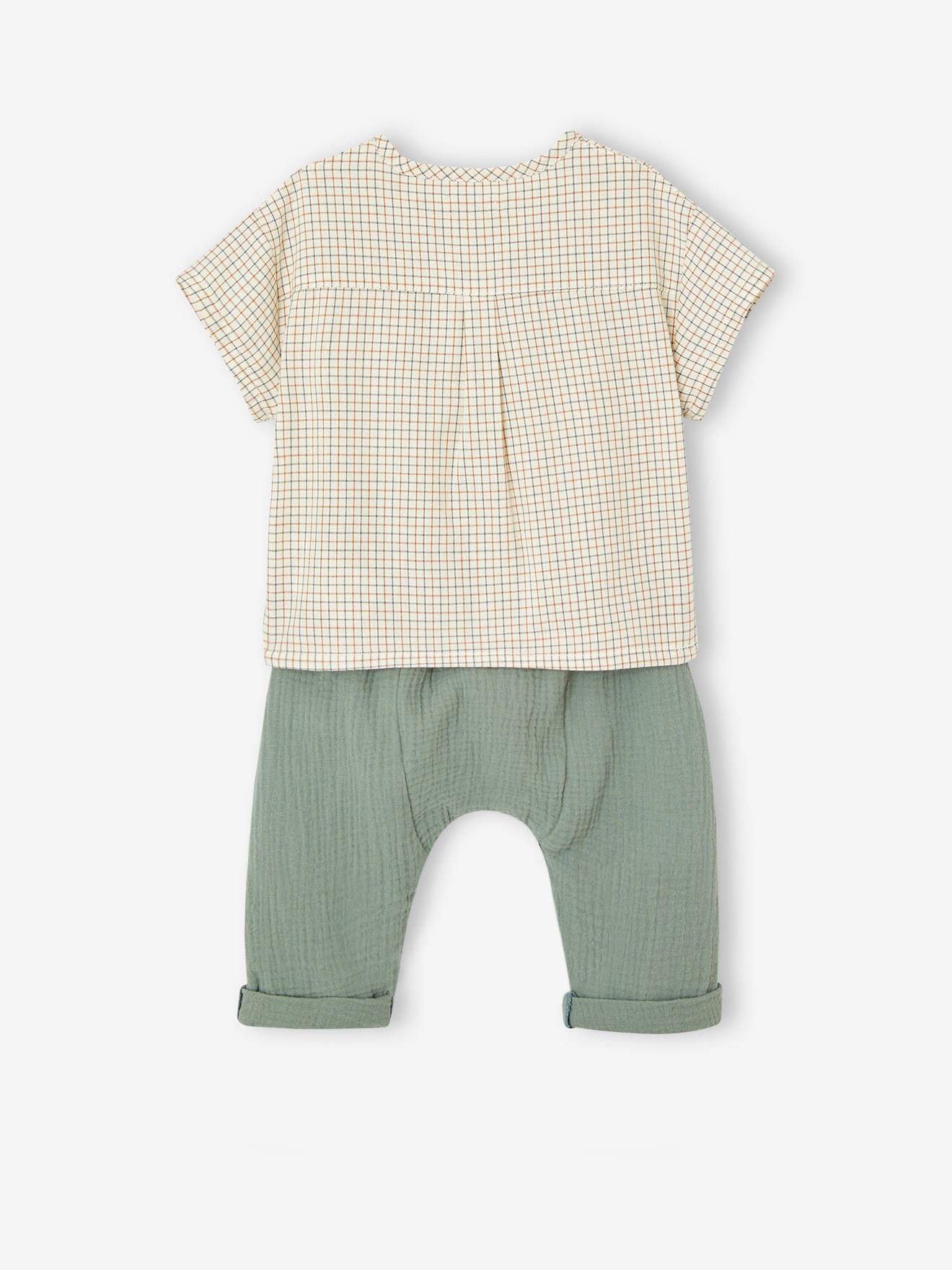 Vertbaudet Baby-Set: T-Shirt & Shorts - graugrün
