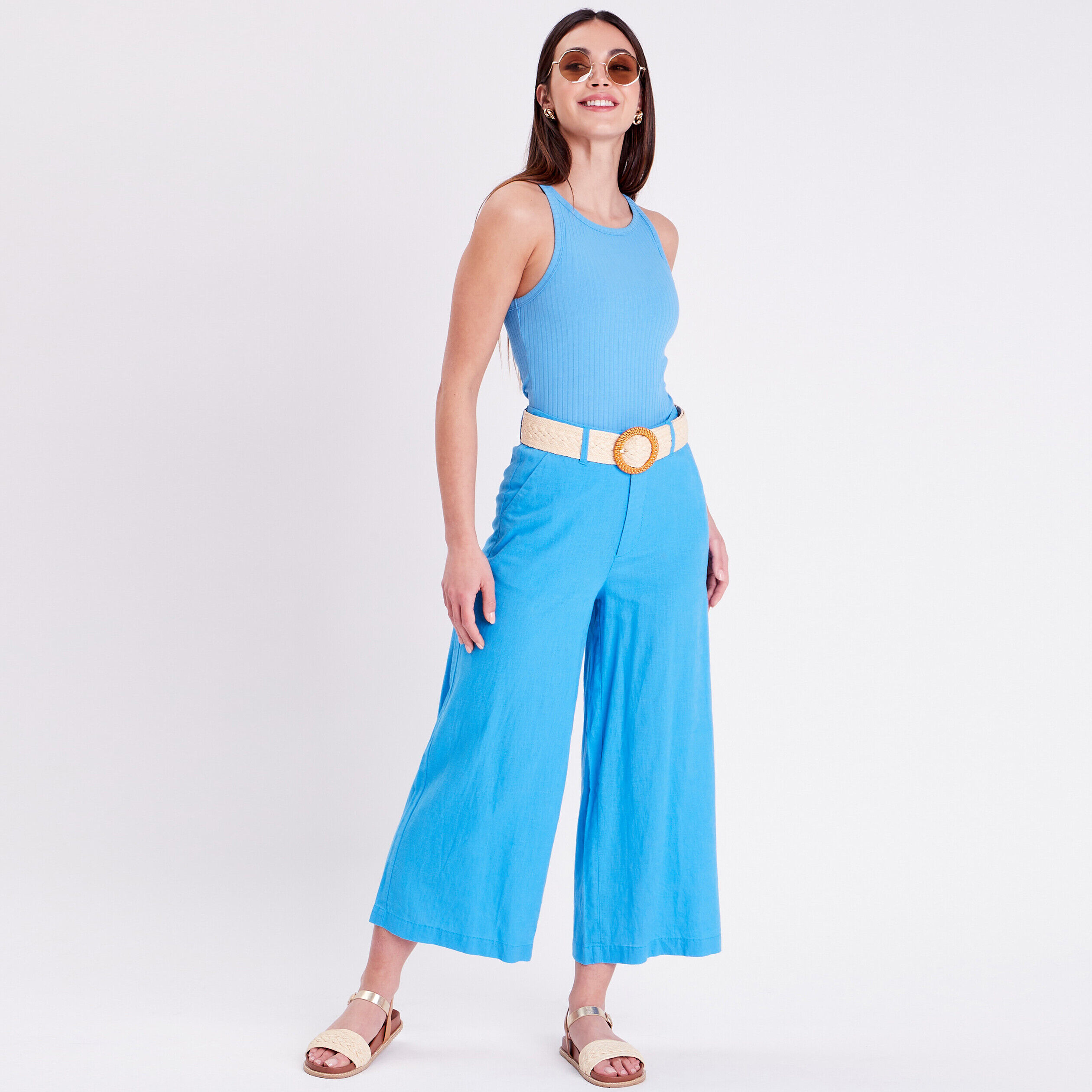 Pantalon large 7/8ème bleu femme | Cache Cache