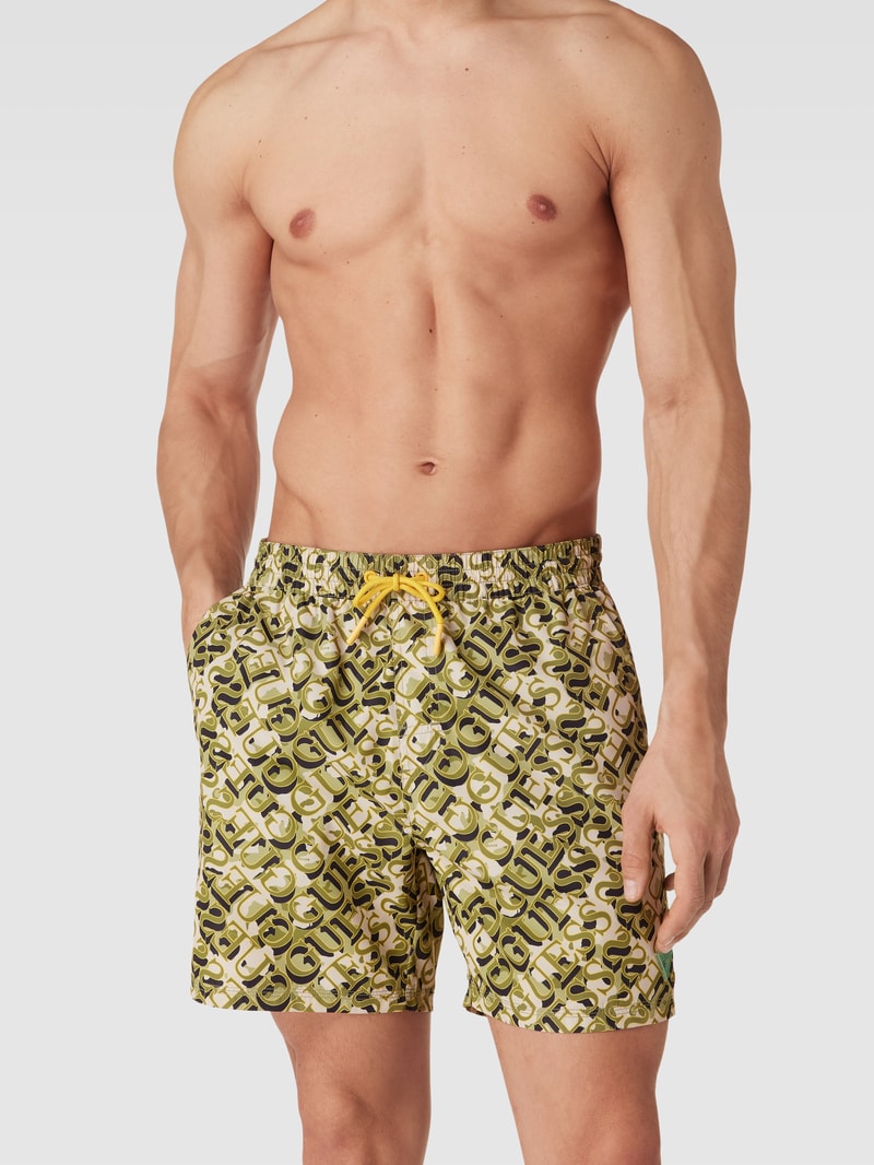 Badehose mit Label-Print in khaki