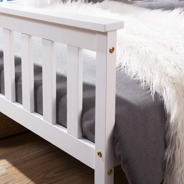 Merax Massivholzbett (Packung), Doppelbett 140x200 cm, Ehebett Bettgestell mit Lattenrost und Kopfteil