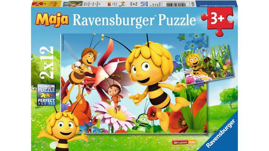 Ravensburger Puzzle - Biene Maja auf der Blumenwiese, 2x12 Teile