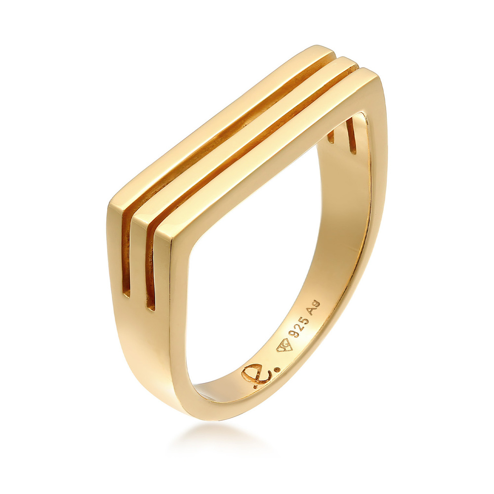 Elli PREMIUM Elli PREMIUM Bague Femmes Sceau Rectangle Rainures en Argent Sterling 925 Rhodié Bague