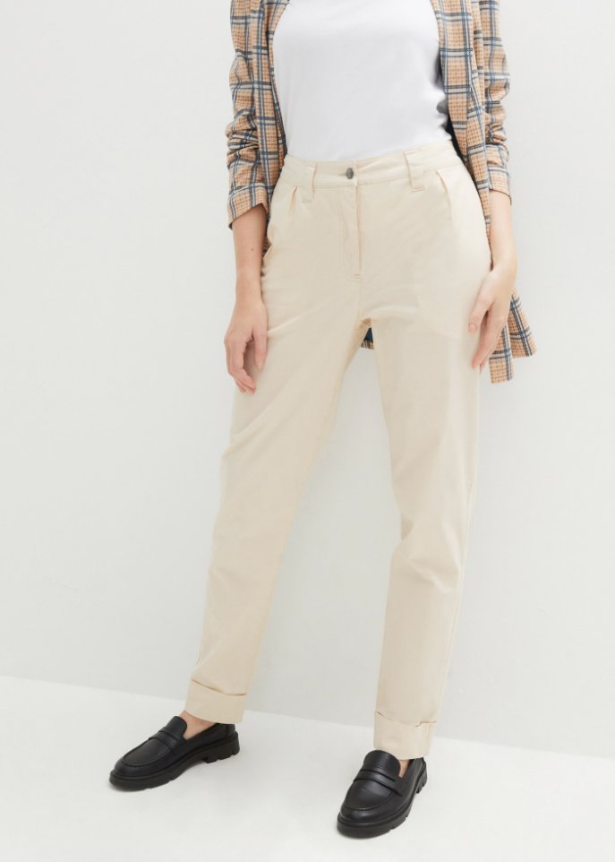 Stretch-Chino mit Bequembund und gekrempeltem Saum