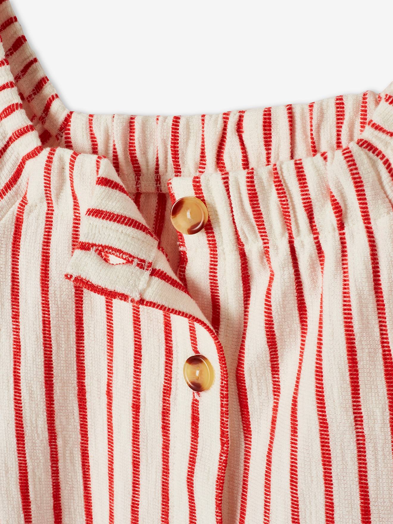 Blouse rayée fille manches courtes rouge écarlate rayé