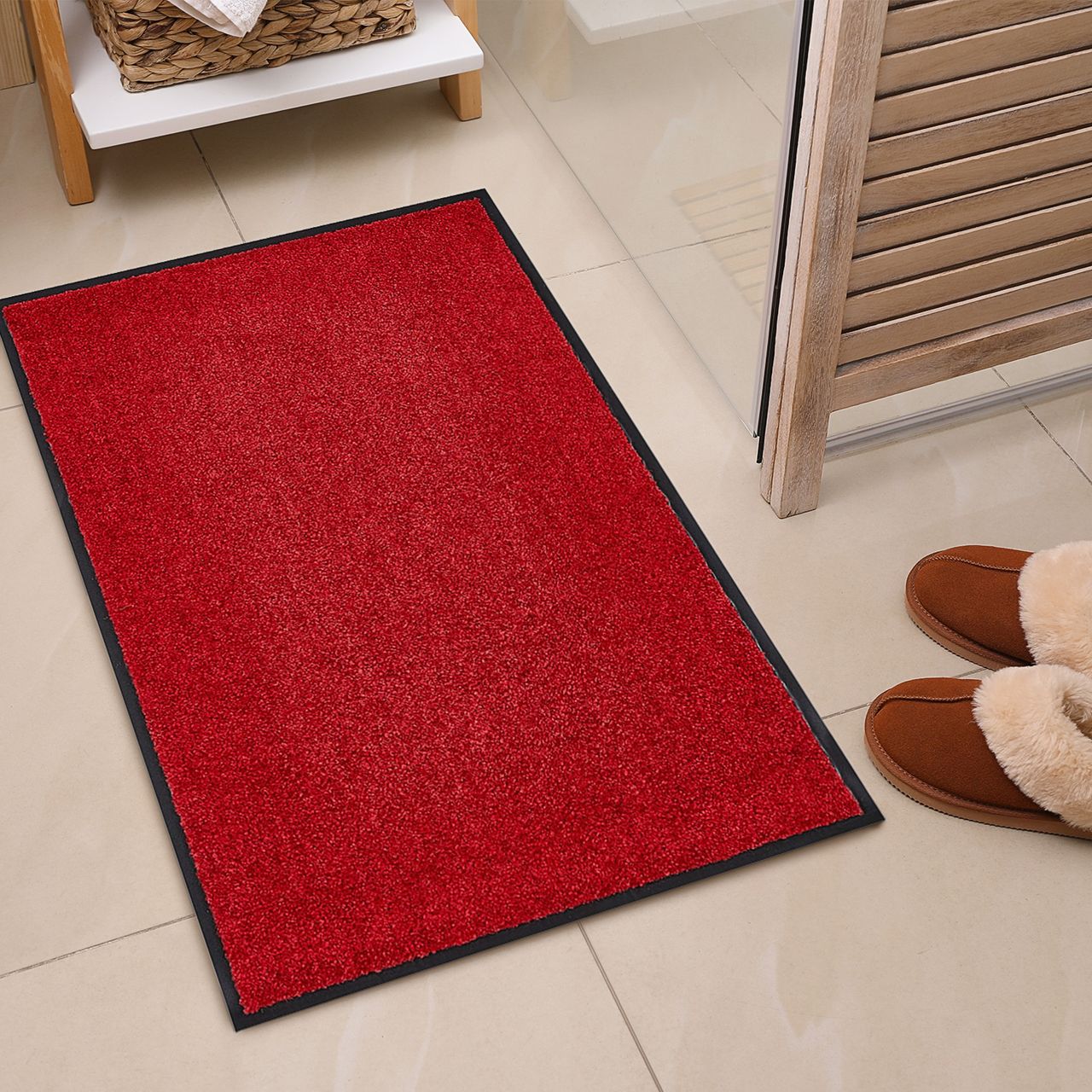 HOMCOM Fußmatte waschbar Gummiumrandung rutschfest Rot 90 x 60 x 0,7 cm